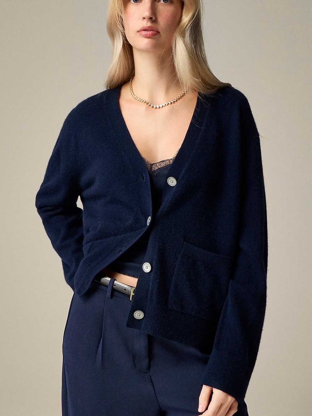 J. Crew cashmere Navy V-Neck Button Cardigan